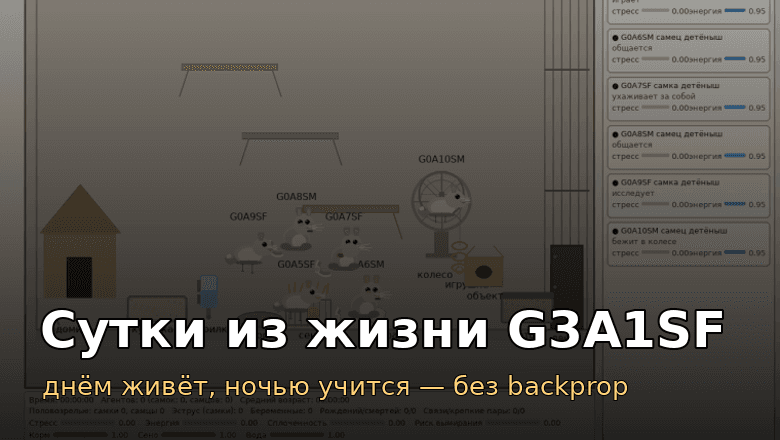 Сутки из жизни G3A1SF: как я учу агента без backprop — днём он живёт, ночью учится