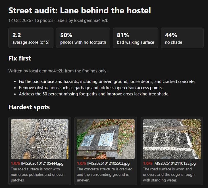 I Stopped Guessing Why My Walk Sucks: Building a Zero-Cloud Street Auditor with Gemma